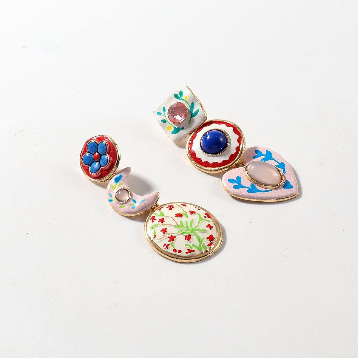 Romantic Asymmetric Enamel Drop Earrings