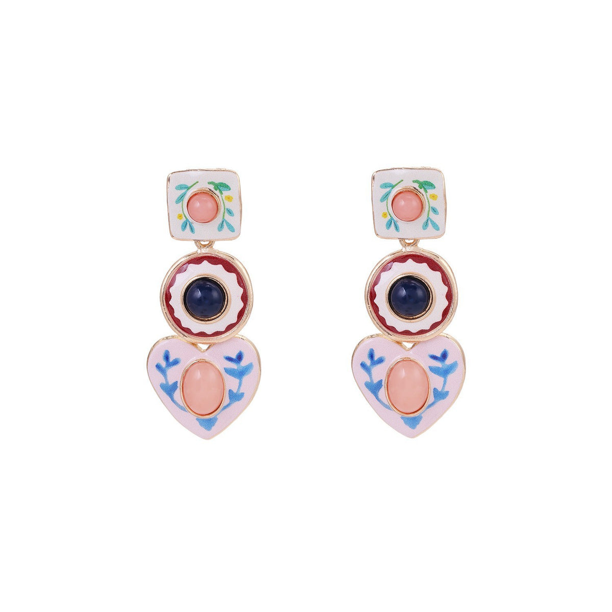 Romantic Asymmetric Enamel Drop Earrings
