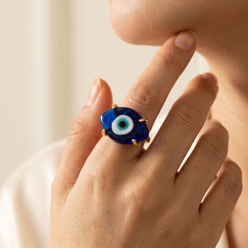 Classy Blue Evil Eye Open Ring