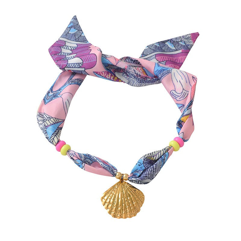 Boho Tropical Print Scarf Shell Necklace