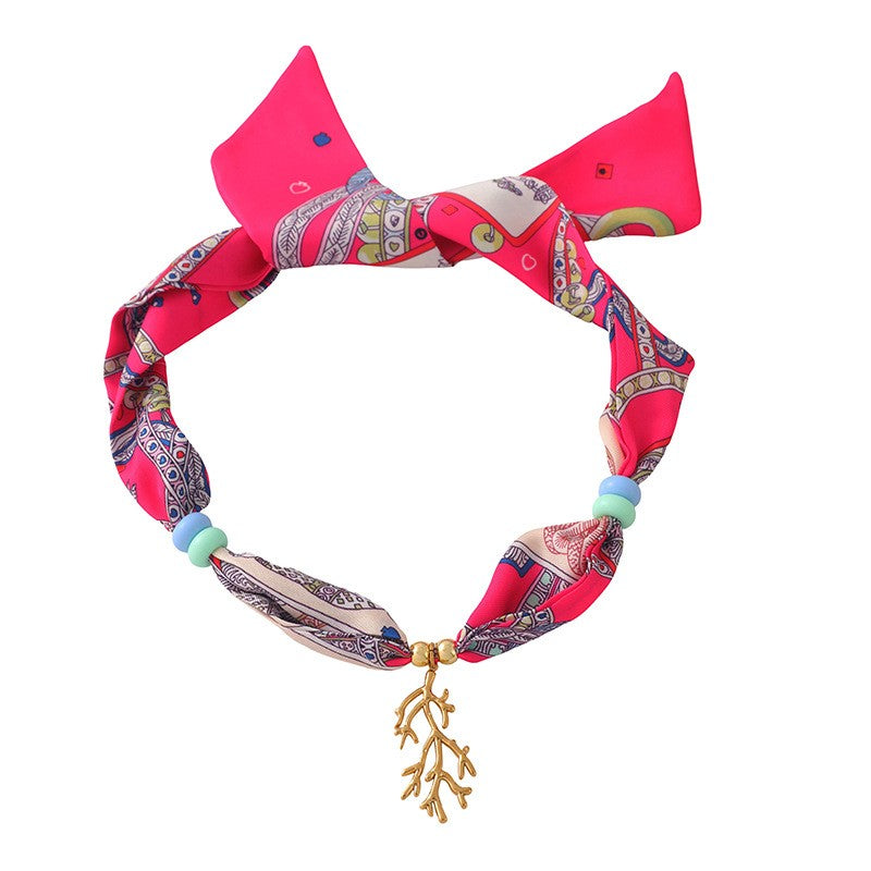 Boho Tropical Print Scarf Shell Necklace