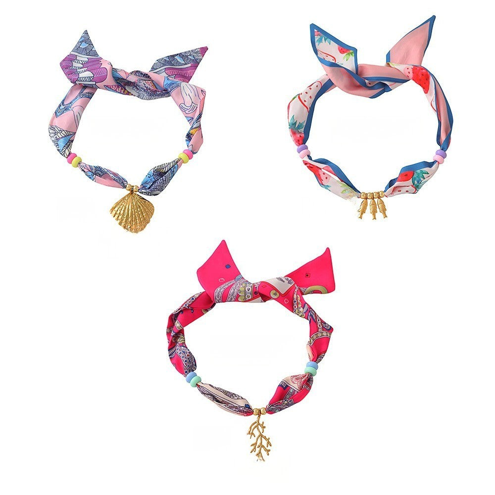 Boho Tropical Print Scarf Shell Necklace