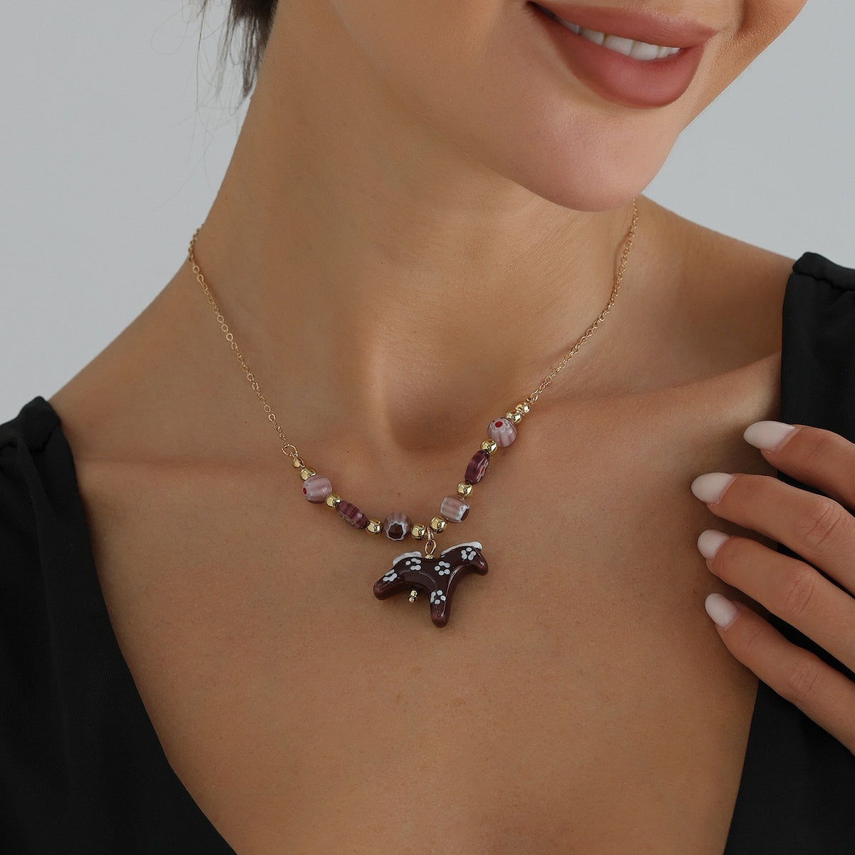 Classy Beaded Horse Pendant Necklace
