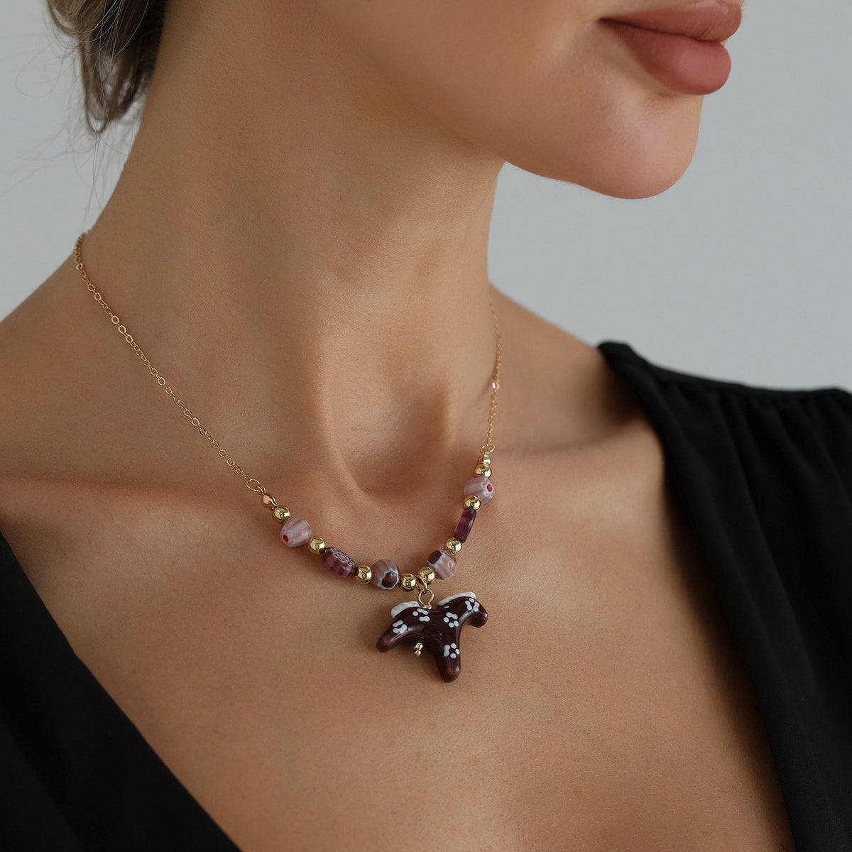 Classy Beaded Horse Pendant Necklace