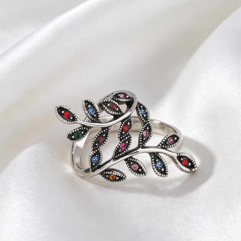 Romantic Multicolor Leaf Open Ring
