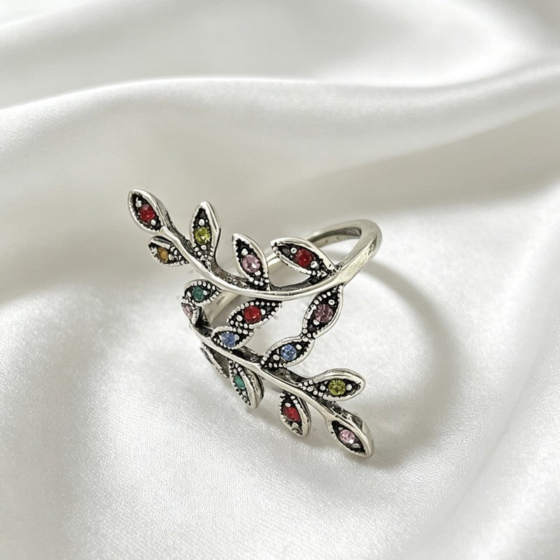 Romantic Multicolor Leaf Open Ring