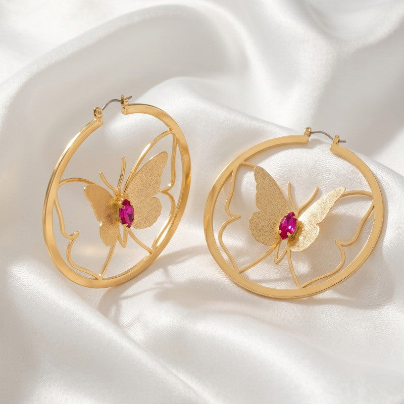 Classy Openwork Butterfly Hoop Earrings