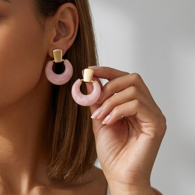 Classy Pink Geometric Circle Drop Earrings