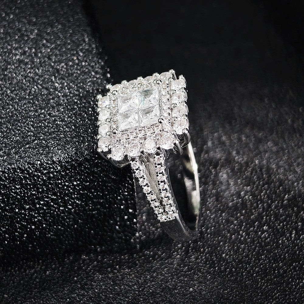 Classy Square Halo Zircon Ring