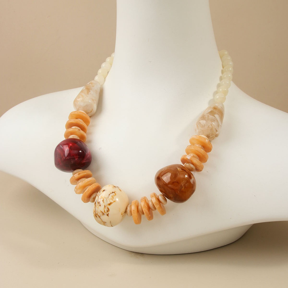 Classy Marbled Amber Bead Necklace