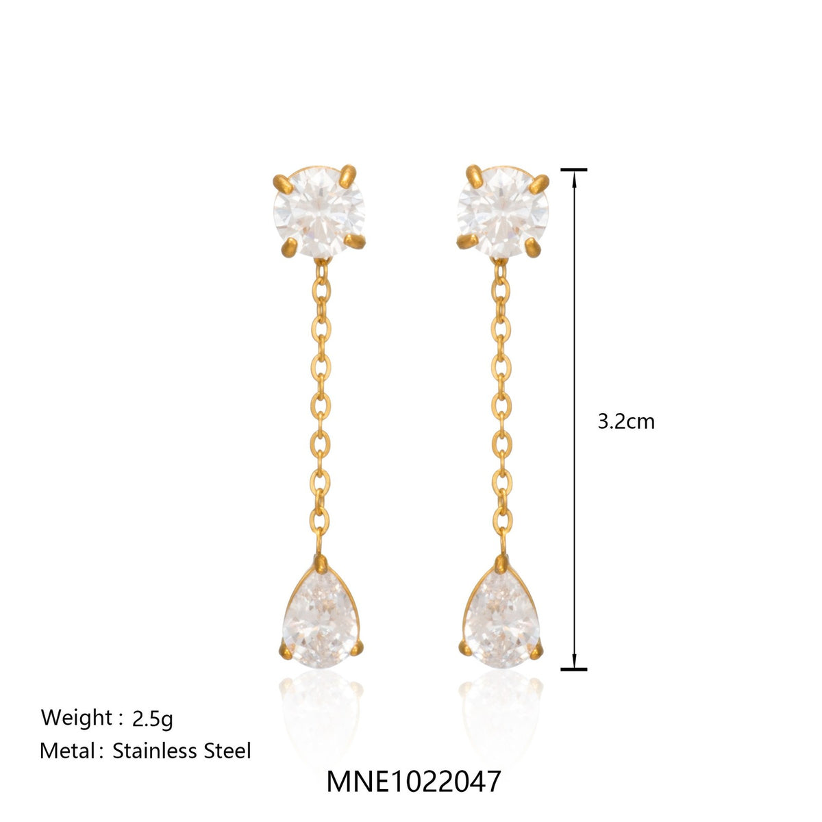 18k Dainty Teardrop Zircon Tassel Earrings