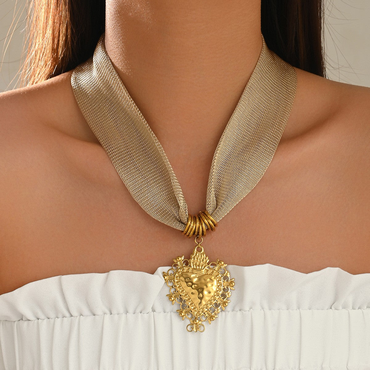 Classy Mesh Ribbon Heart Necklace