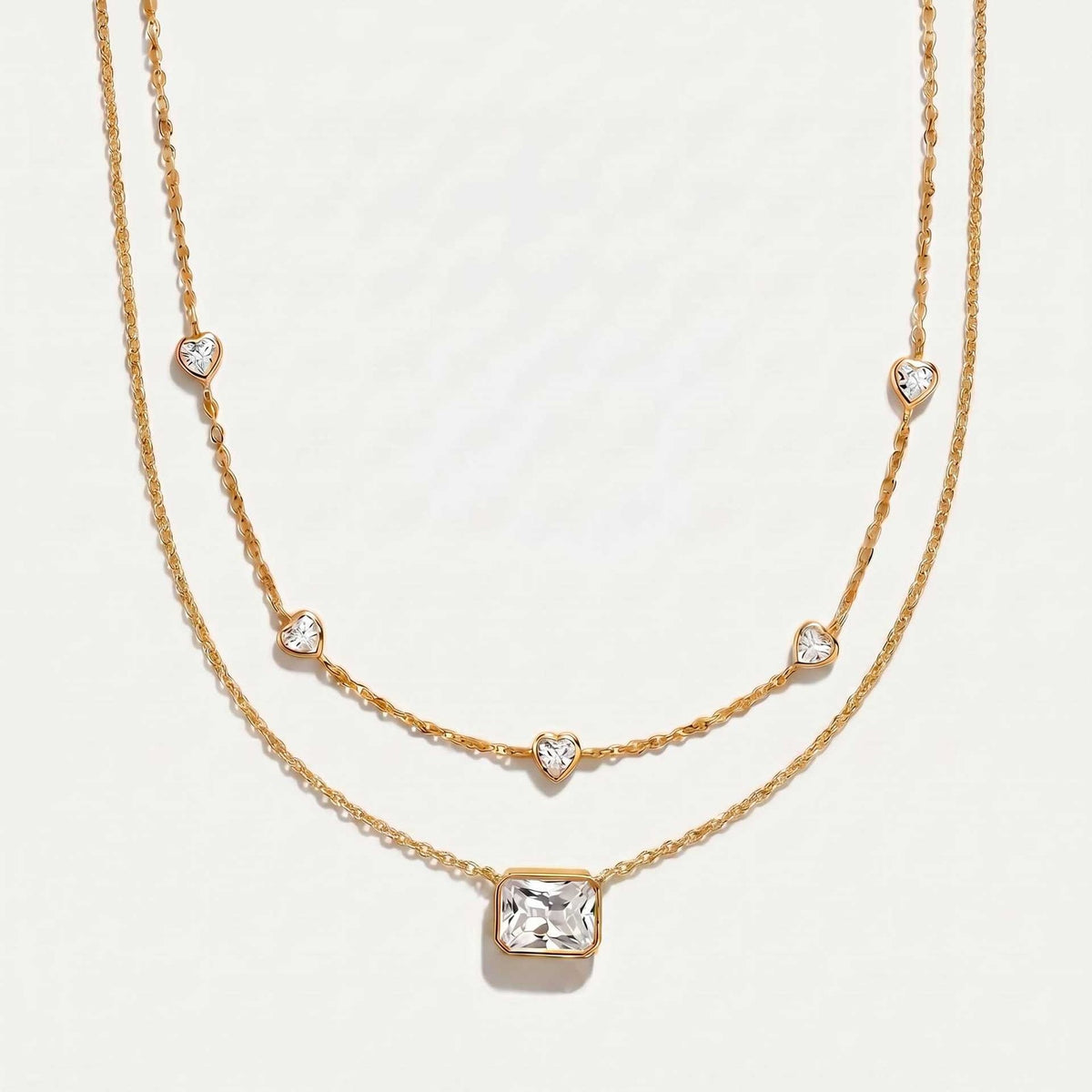 Dainty Baguette & Heart Layered Necklace
