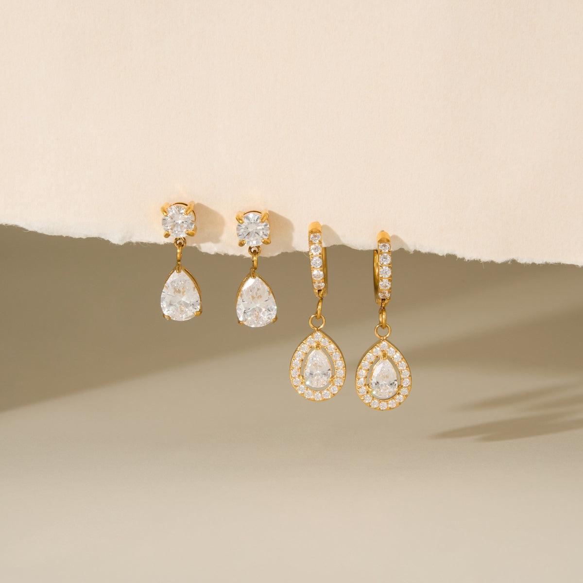 18k Dainty Asymmetrical Teardrop Earrings