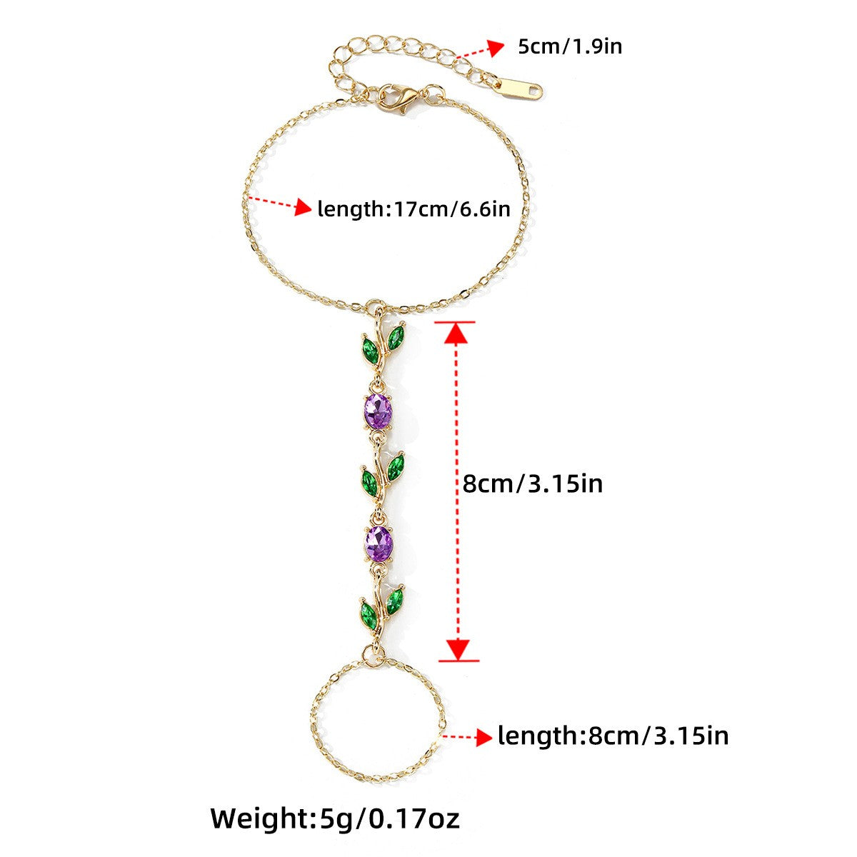 Romantic Purple Leaf Vine Hand Chain