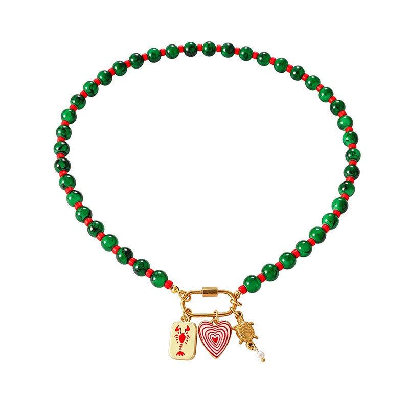 Boho Beaded Evil Eye & Fish Charm Necklace
