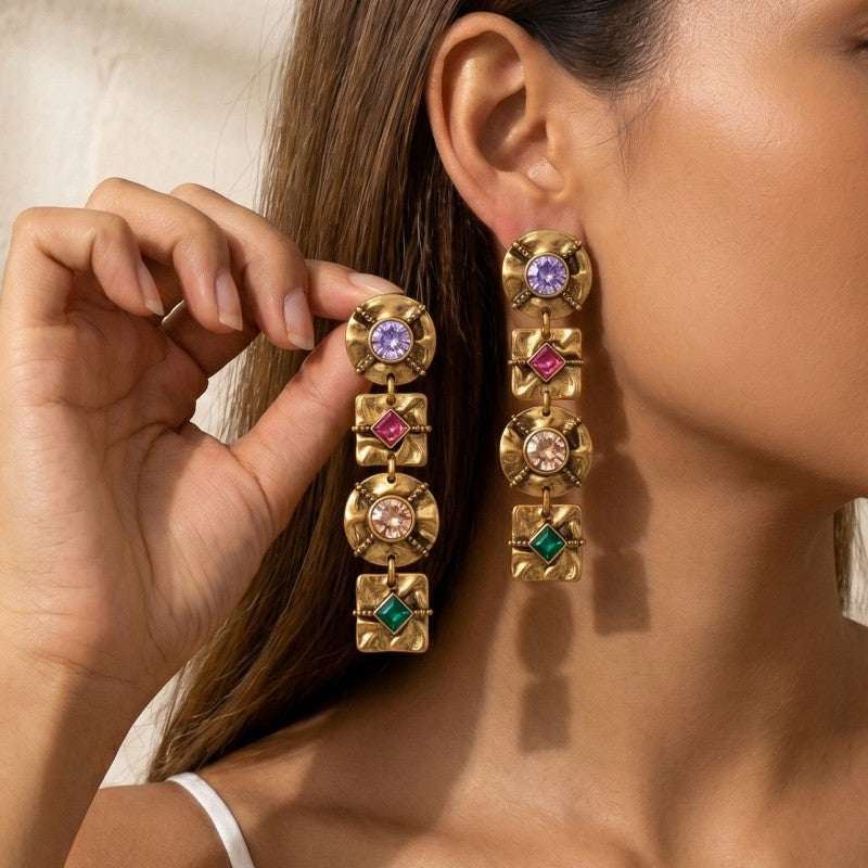 Classy Multicolor Geometric Square Dangle Earrings