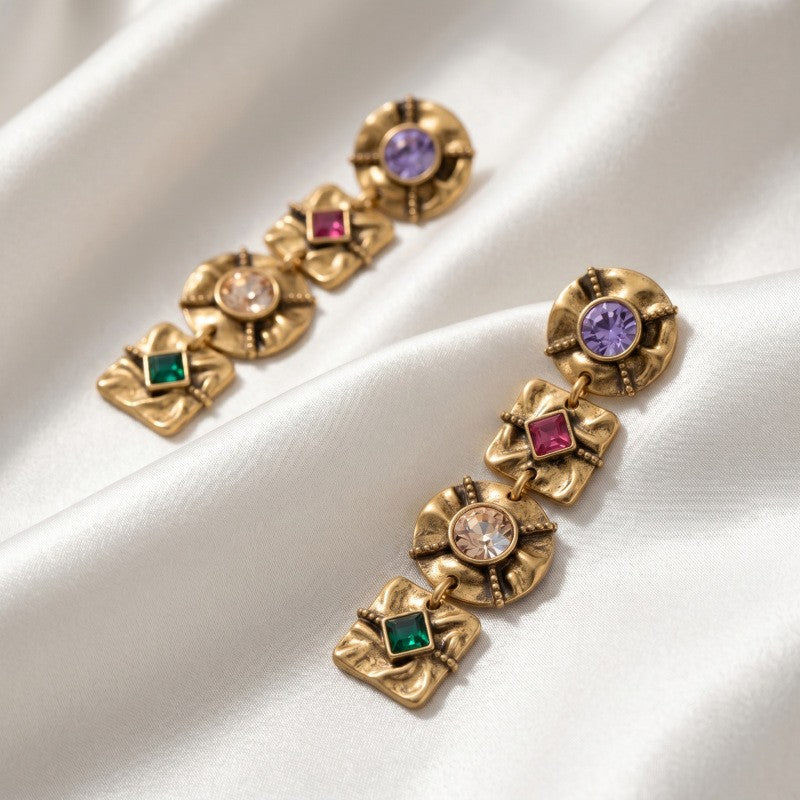 Classy Multicolor Geometric Square Dangle Earrings