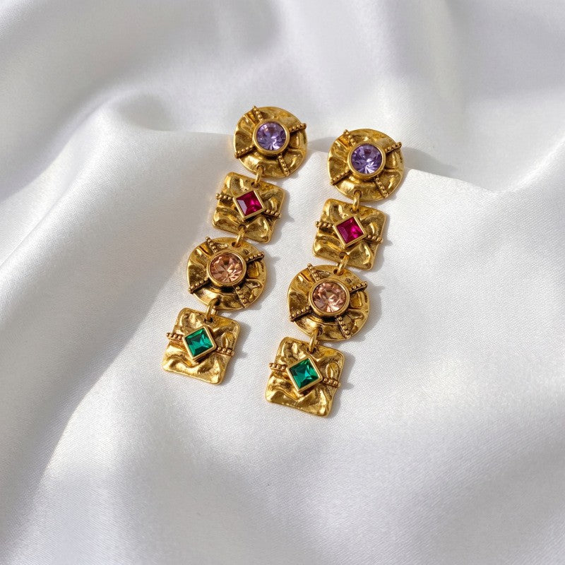Classy Multicolor Geometric Square Dangle Earrings