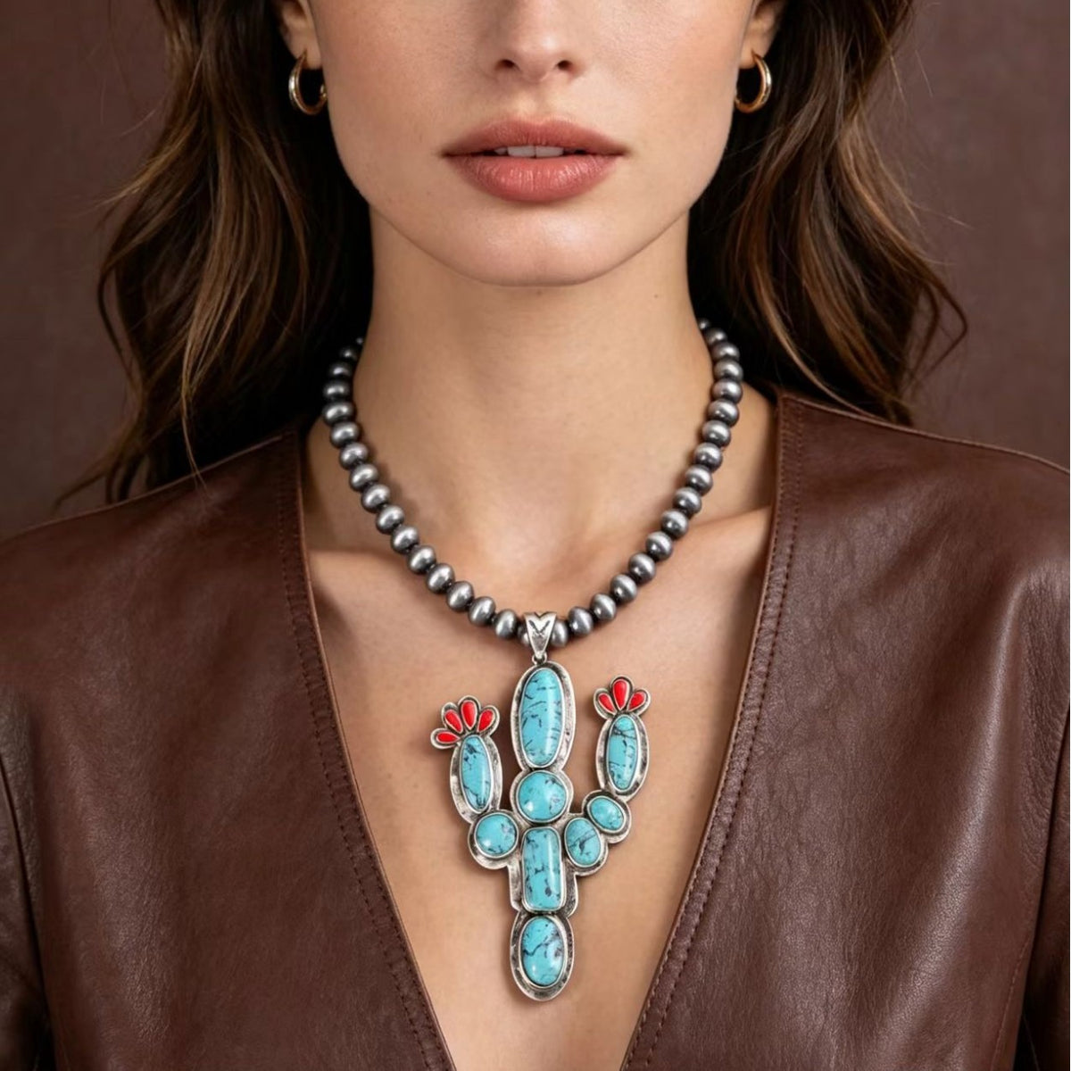 Boho Vintage Cactus Bead Necklace