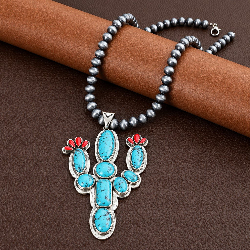 Boho Vintage Cactus Bead Necklace