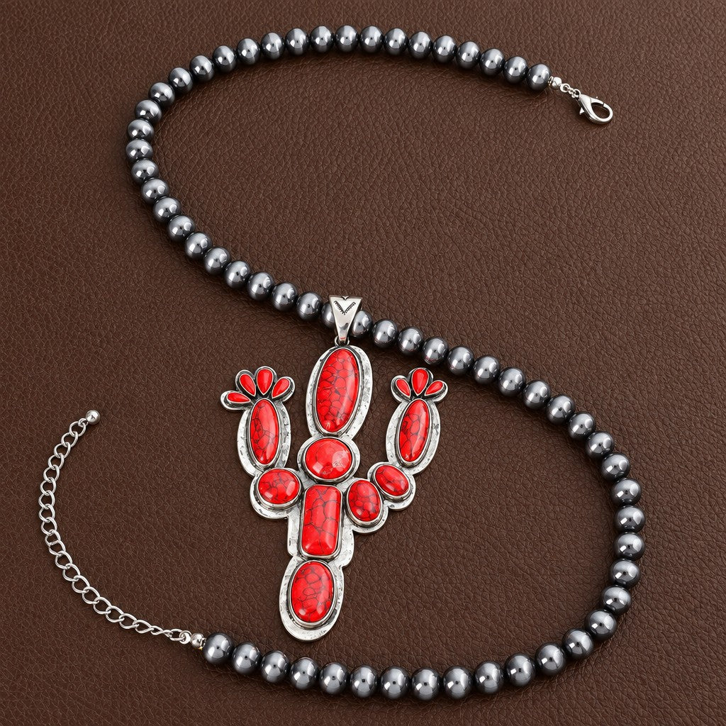 Boho Vintage Cactus Bead Necklace