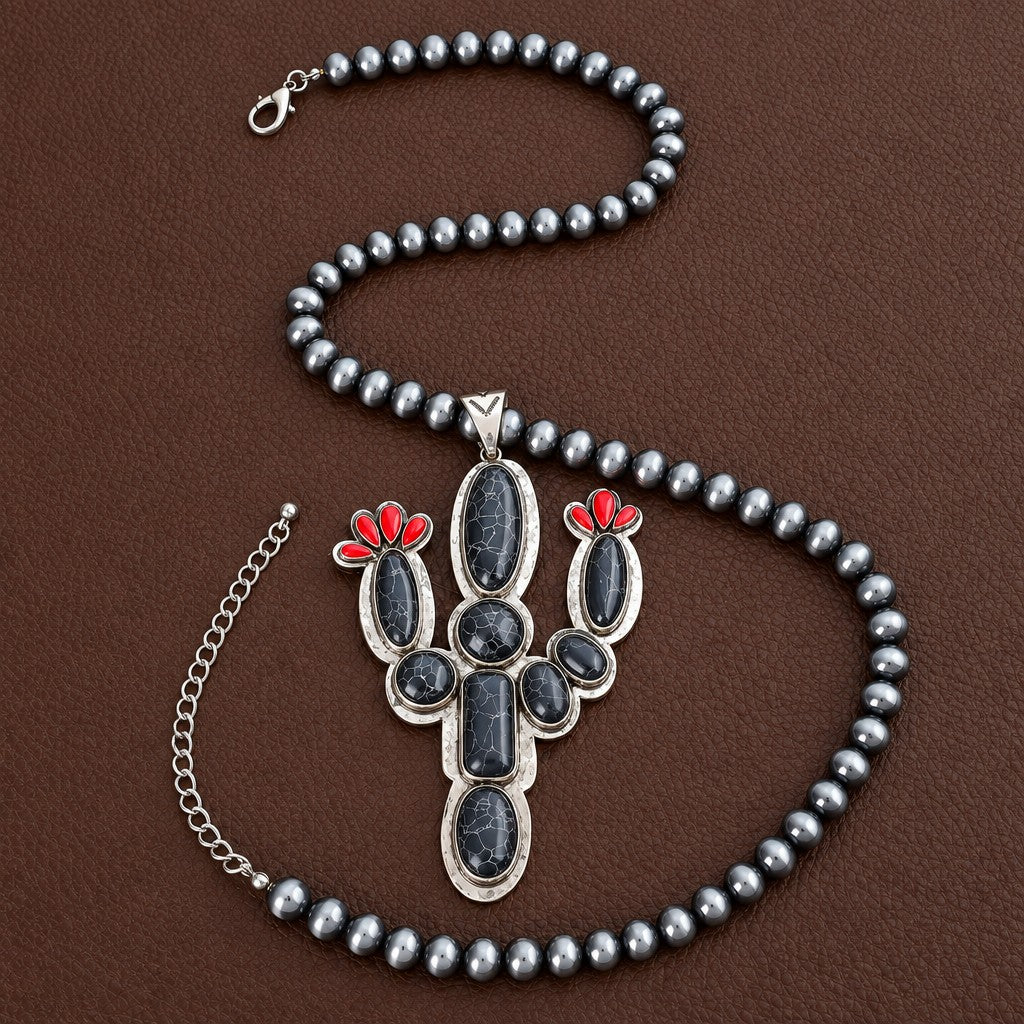 Boho Vintage Cactus Bead Necklace