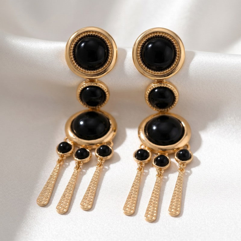 Classy Black Geometric Tassel Drop Earrings