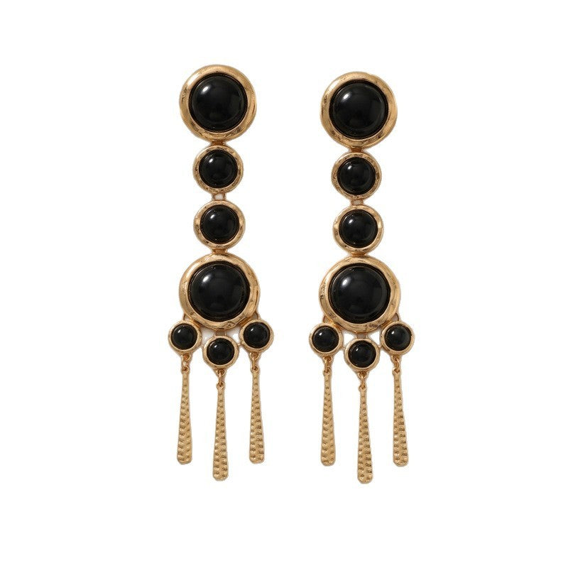 Classy Black Geometric Tassel Drop Earrings