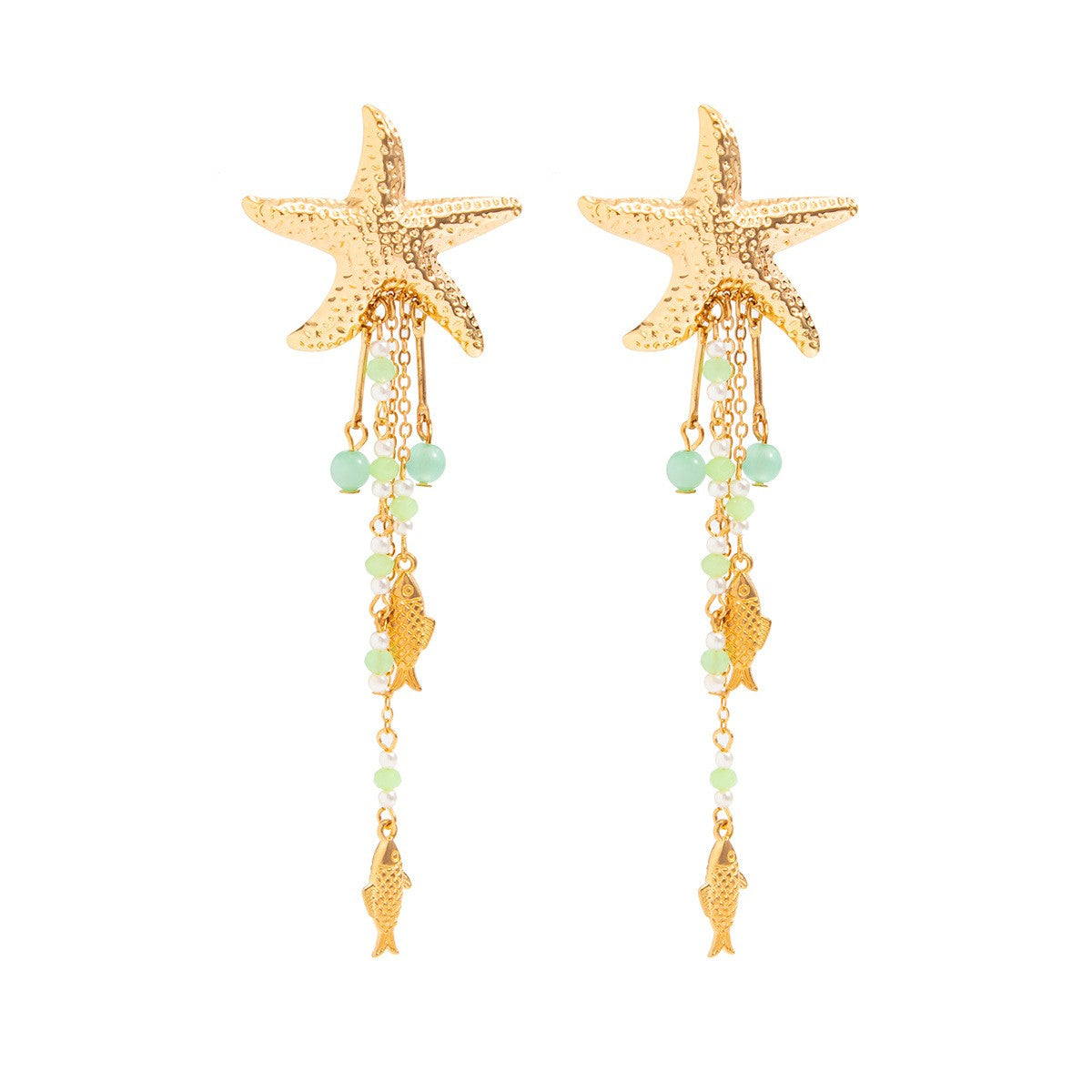 Boho Starfish & Fish Tassel Earrings