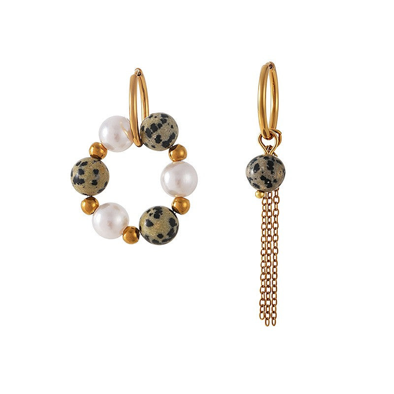 Boho Dalmatian Stone & Pearl Necklace and Hoop Earring Set