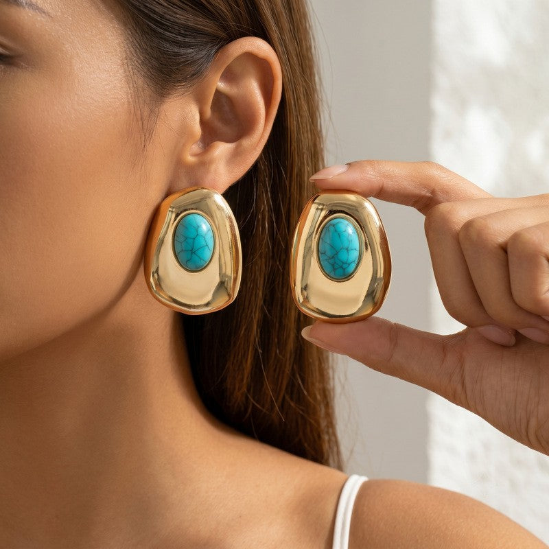 Classy Faux Turquoise Geometric Stud Earrings