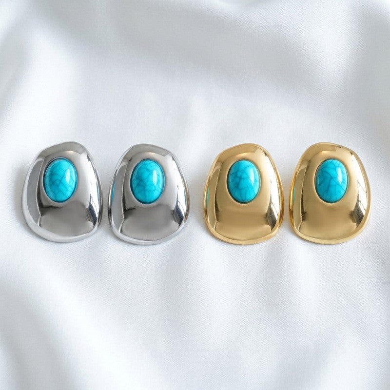 Classy Faux Turquoise Geometric Stud Earrings
