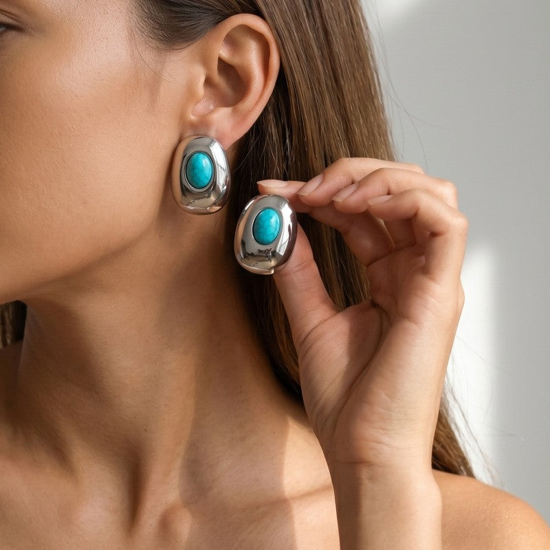 Classy Faux Turquoise Geometric Stud Earrings