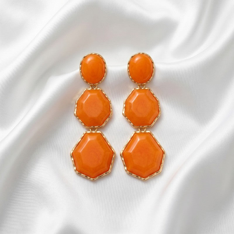 Classy Orange Geometric Resin Dangle Earrings