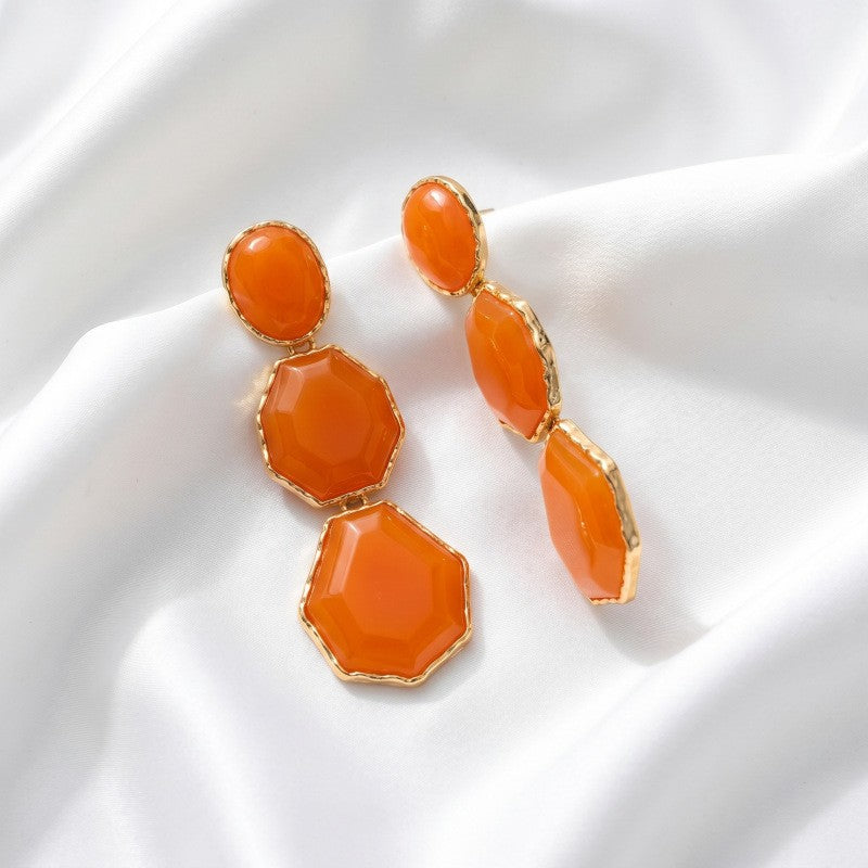 Classy Orange Geometric Resin Dangle Earrings