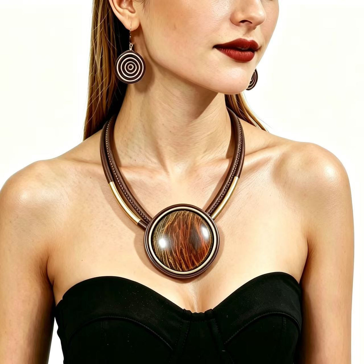 Classy Round Wire Spiral Necklace & Earring Set