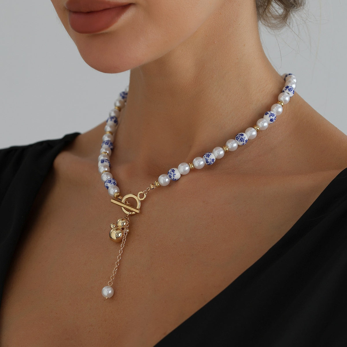 Classy Blue Porcelain Gourd Necklace & Earring Set