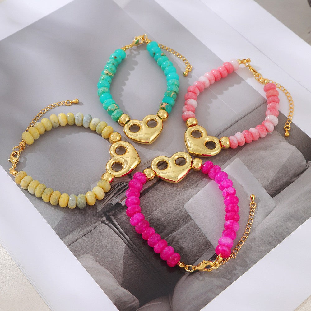 Boho Natural Stone Heart Charm Bracelet