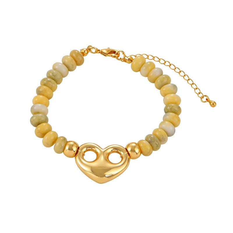 Boho Natural Stone Heart Charm Bracelet
