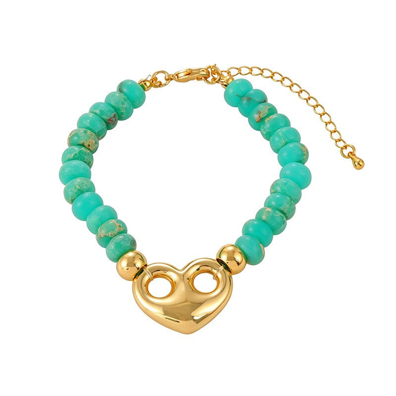 Boho Natural Stone Heart Charm Bracelet