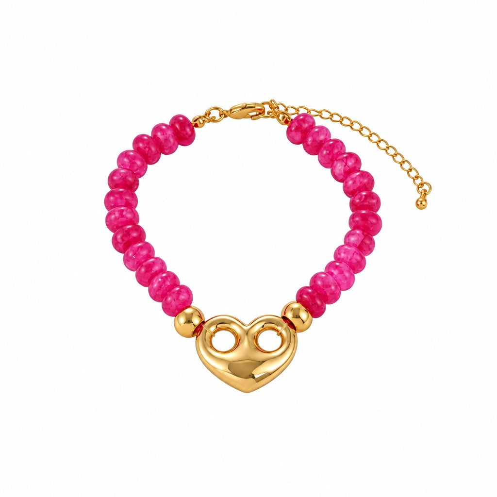 Boho Natural Stone Heart Charm Bracelet