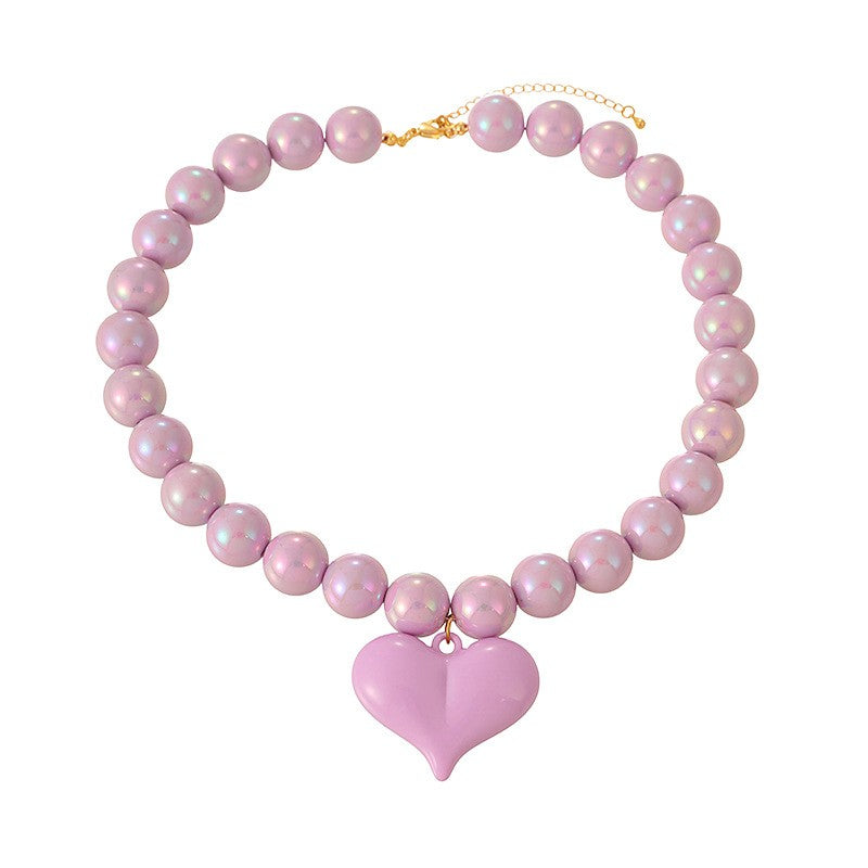 Sweet Pastel Resin Heart Beaded Necklace