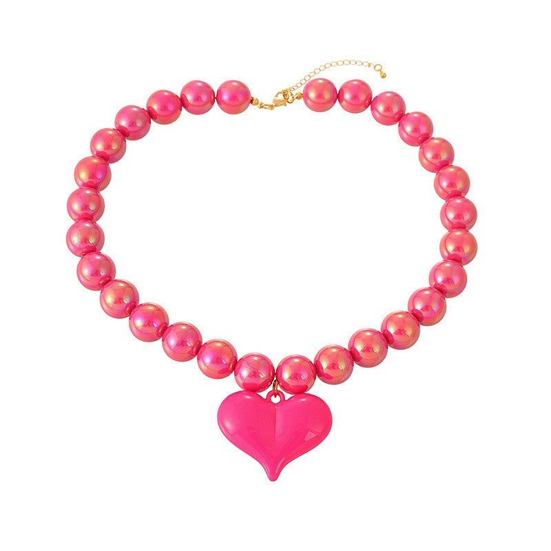 Sweet Pastel Resin Heart Beaded Necklace