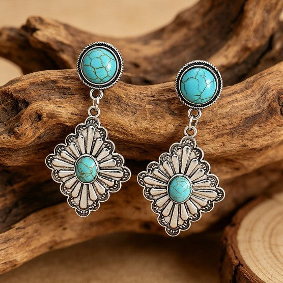 Vintage Turquoise Sunburst Dangle Earrings