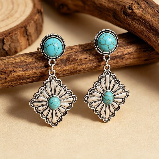 Vintage Turquoise Sunburst Dangle Earrings
