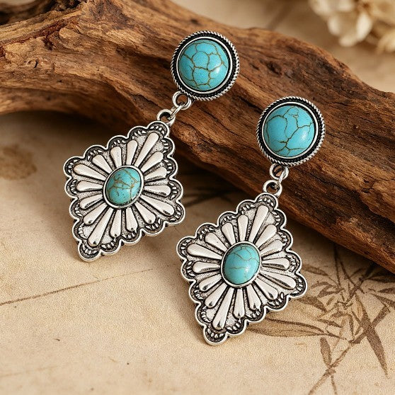 Vintage Turquoise Sunburst Dangle Earrings