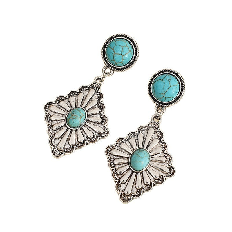 Vintage Turquoise Sunburst Dangle Earrings
