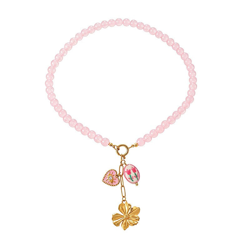 Dainty Aqua Beaded Fish Charm Necklace