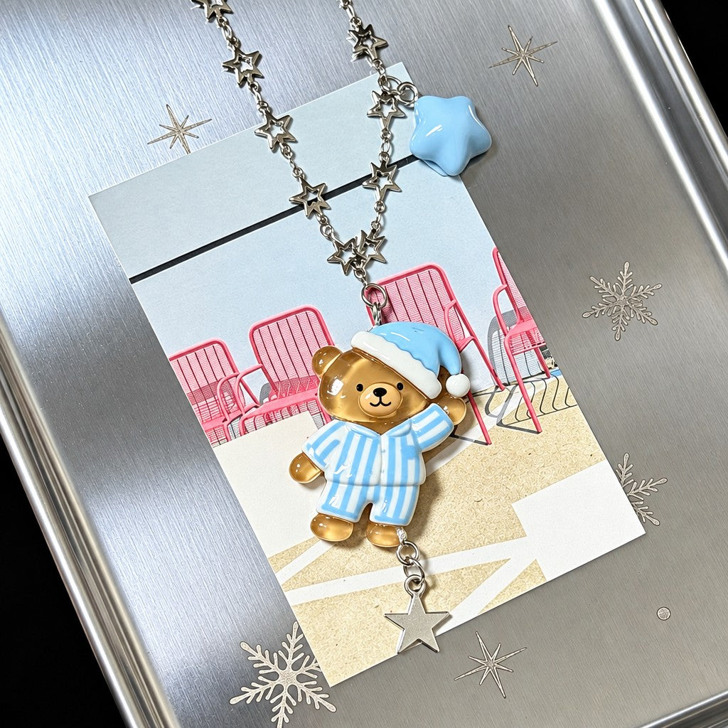 Cute Pajama Bear Star Necklace